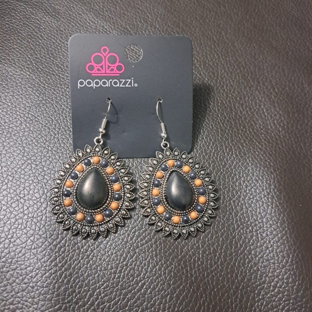 Orange and Grey stone earrings